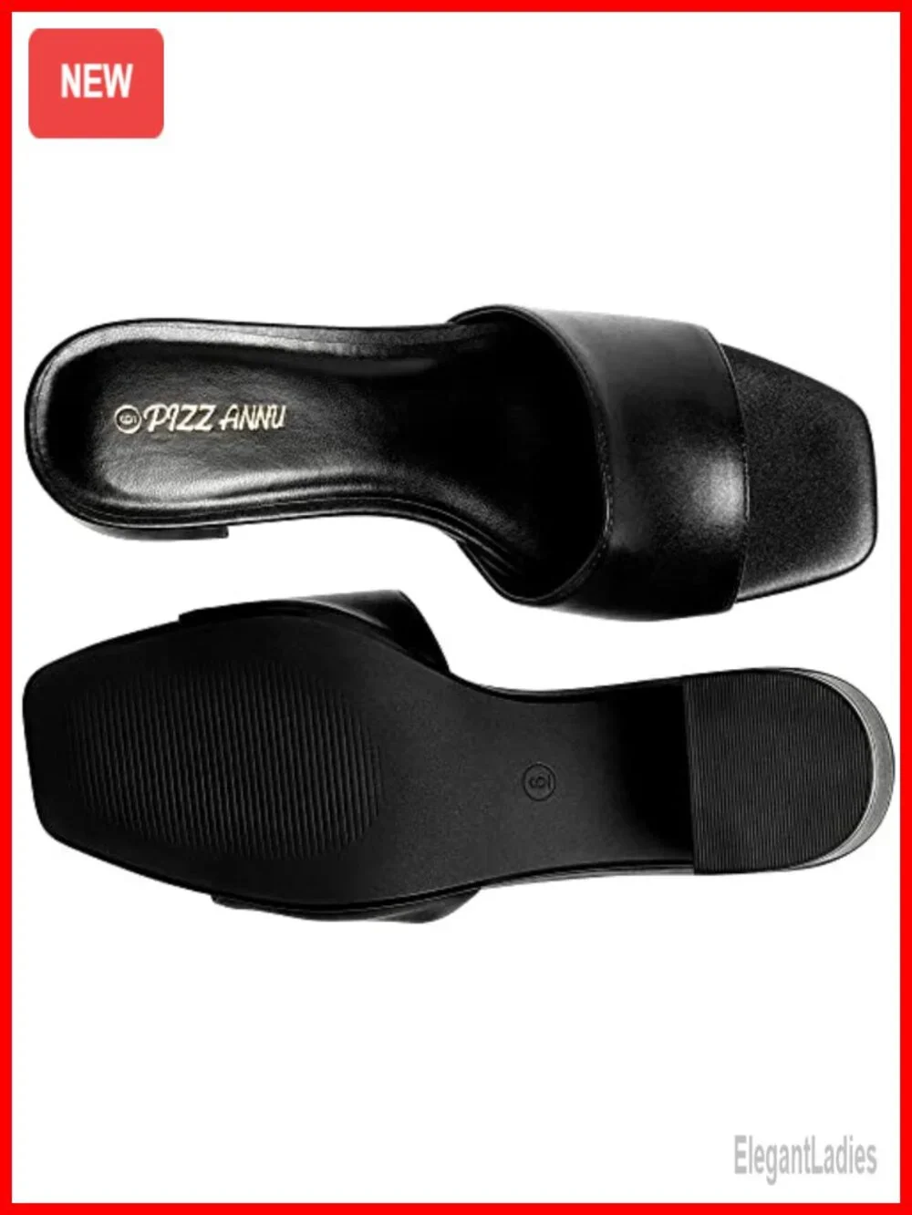 Women's Square Open Toe Chunky Heels Sandals Slip on Mules